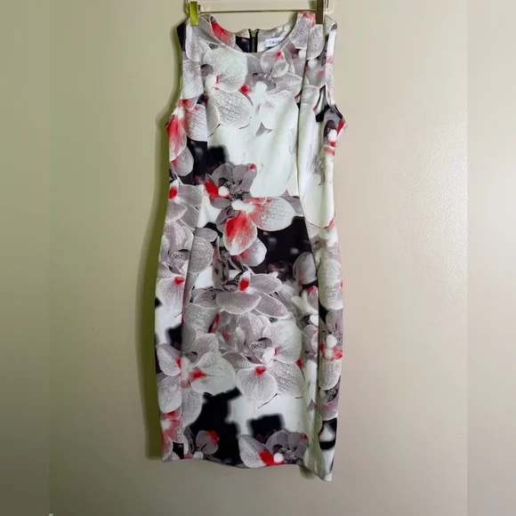 Calvin Klein Black and Red Sheath Midi Dress - Picture 2 of 12